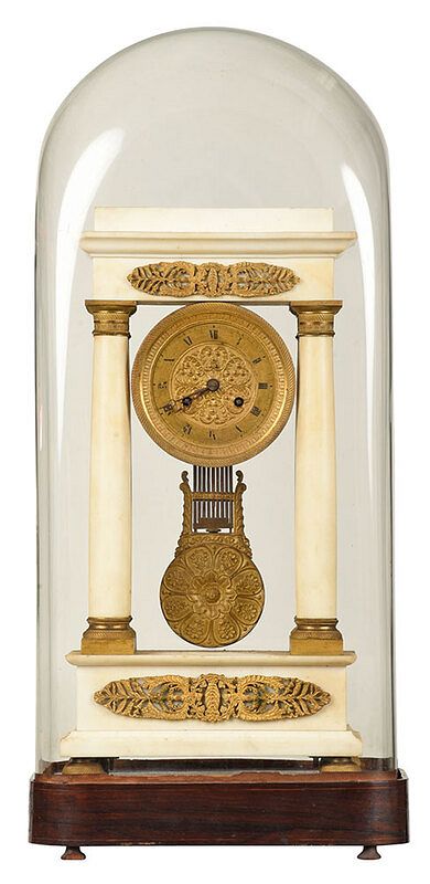 Appraisal: French White Marble and Gilt Bronze Portico Clock th th