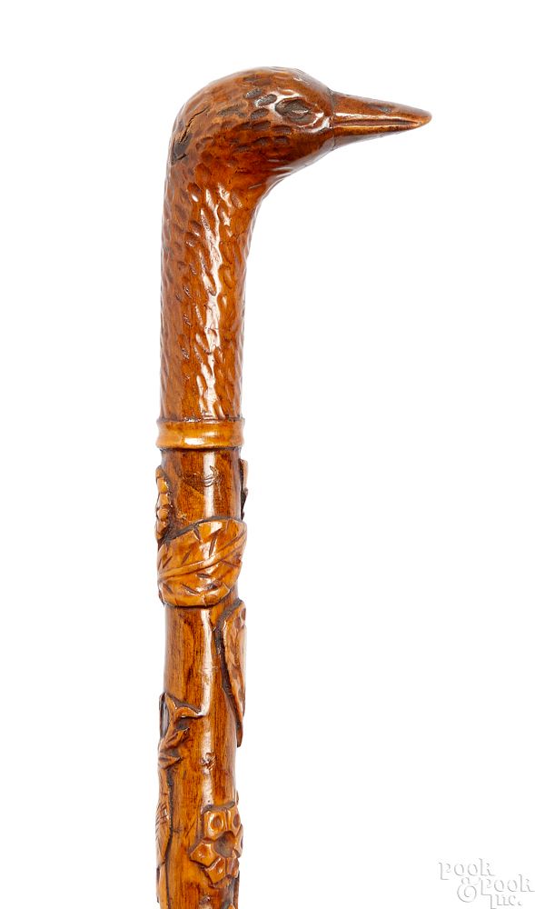 Appraisal: Pennsylvania carved cane Pennsylvania carved cane ca with duck grip