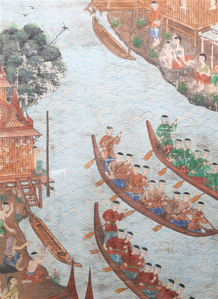 Appraisal: Antique th C Indonesian painting on fabric depicting a village