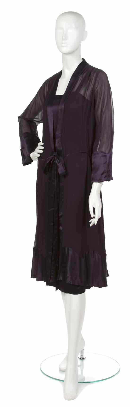 Appraisal: A Purple French Couture Evening Ensemble s a silk sheath