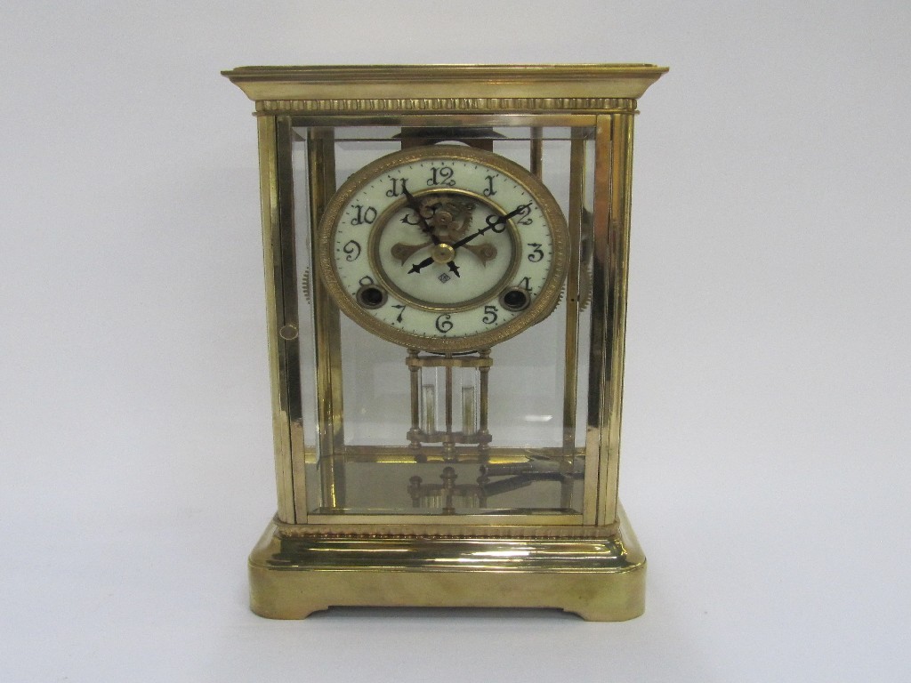 Appraisal: Brass and four glass cased mantel clock with mercury pendulum