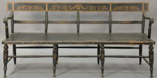 Appraisal: Windsor bench with plain back over large plank seat set