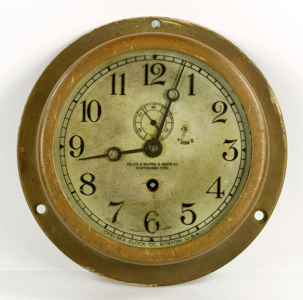 Appraisal: - Chelsea Brass Ship's Clock Chelsea ship's clock brass Kelvin