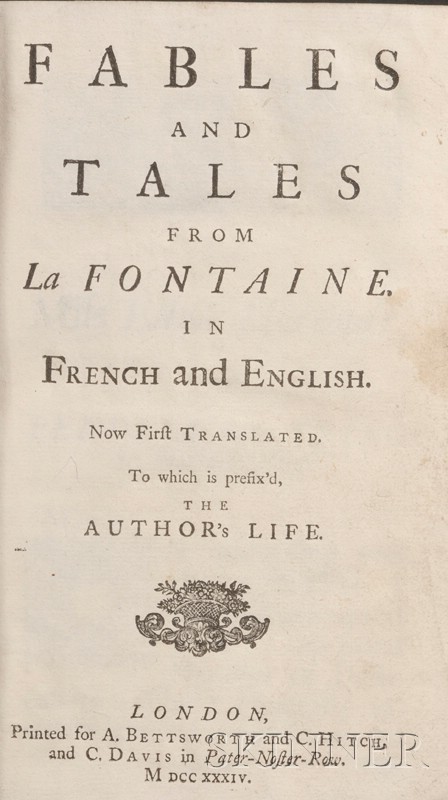 Appraisal: La Fontaine Jean de - Fables and Tales from La