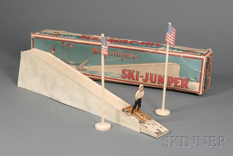 Appraisal: Boxed Schoenhut Ski Jumper patd July No off-white painted wood