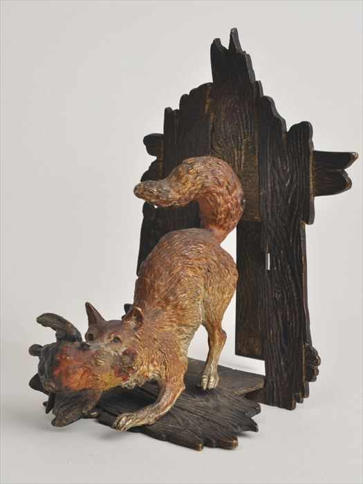 Appraisal: AUSTRIAN COLD-PAINTED METAL GROUP Unmarked modeled as a fox catching