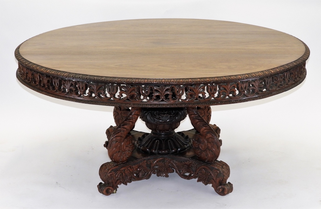 Appraisal: PHENOMENAL C ANGLO-INDIAN HARDWOOD TABLE India th CenturyLarge oval top