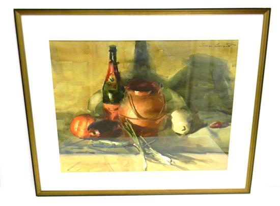 Appraisal: Sergei Bongart Ukranian-American - Still Life with Copper Kettle watercolor