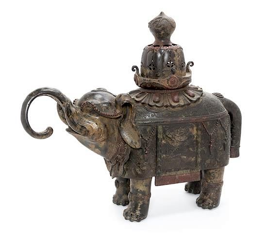 Appraisal: A Bronze Elephant-Form Censer Height inches A Bronze Elephant-Form Censer