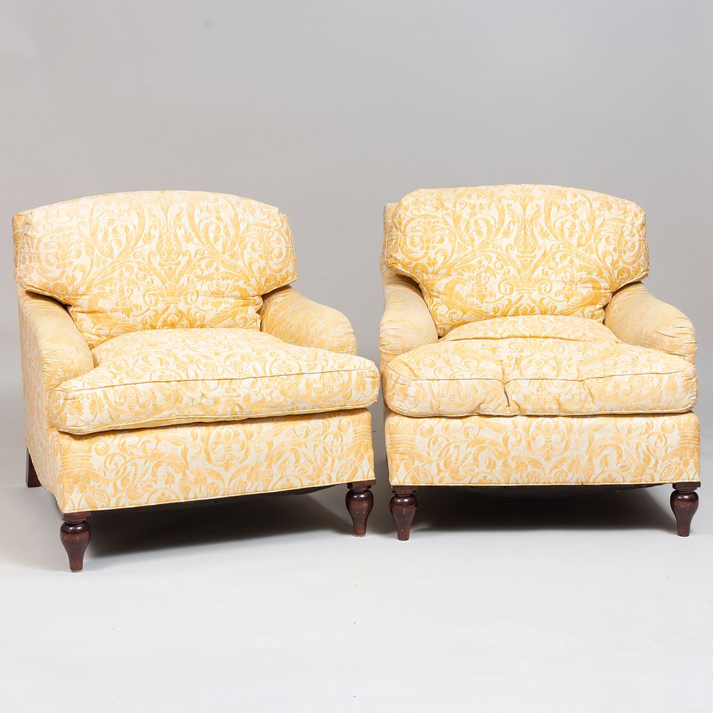 Appraisal: Pair of Large Robert Couturier Designed Fortuny Upholstered Club Chairs