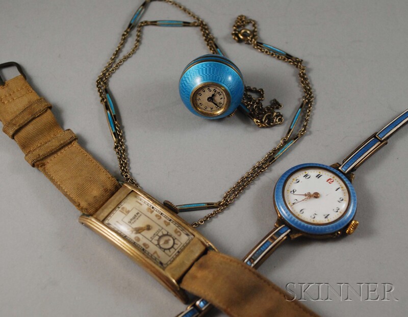 Appraisal: Silver and Enamel Pendant Watch and Two Wristwatches including a