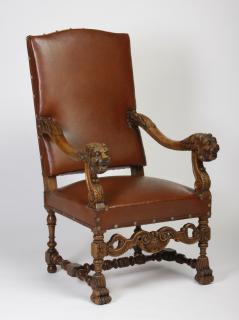 Appraisal: th c French walnut armchair in leather th century French