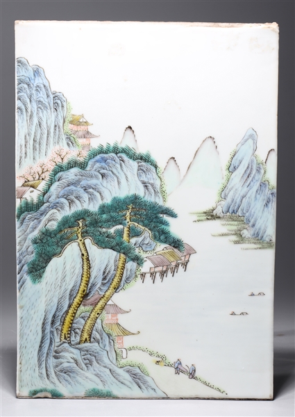 Appraisal: Chinese famille verte enameled porcelain plaque depicting landscape overall good