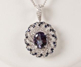 Appraisal: K WHITE GOLD DIAMOND SAPPHIRE AND TANZANITE PENDANT NECKLACE K