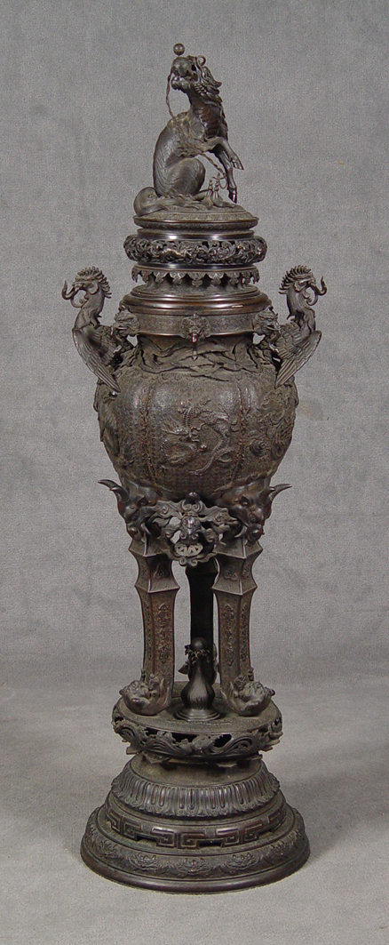 Appraisal: Japanese Bronze Censer Circa Three pieces Nicely detailed casting and