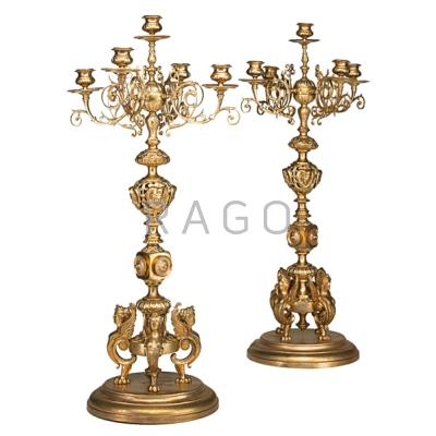 Appraisal: PAIR OF FRENCH DORE BRONZE CANDELABRA Figural base ca Condition