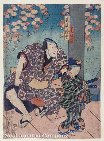 Appraisal: Utagawa Kunisada Japanese - a color woodblock print depicting actors