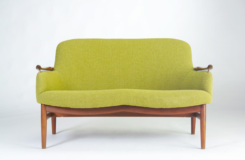 Appraisal: FINN JUHL NEILS VODDER settee with moss green boucle upholstery