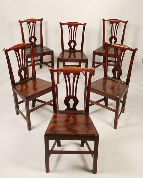 Appraisal: A SET OF SIX GEORGE III YEW WOOD DINING CHAIRS