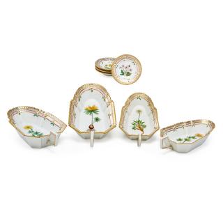 Appraisal: ROYAL COPENHAGEN FLORA DANICA PORCELAIN TABLEWARE Eight Four butter pats