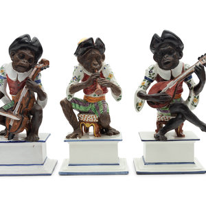 Appraisal: A Set of Three Italian Majolica Monkey Band Figures th