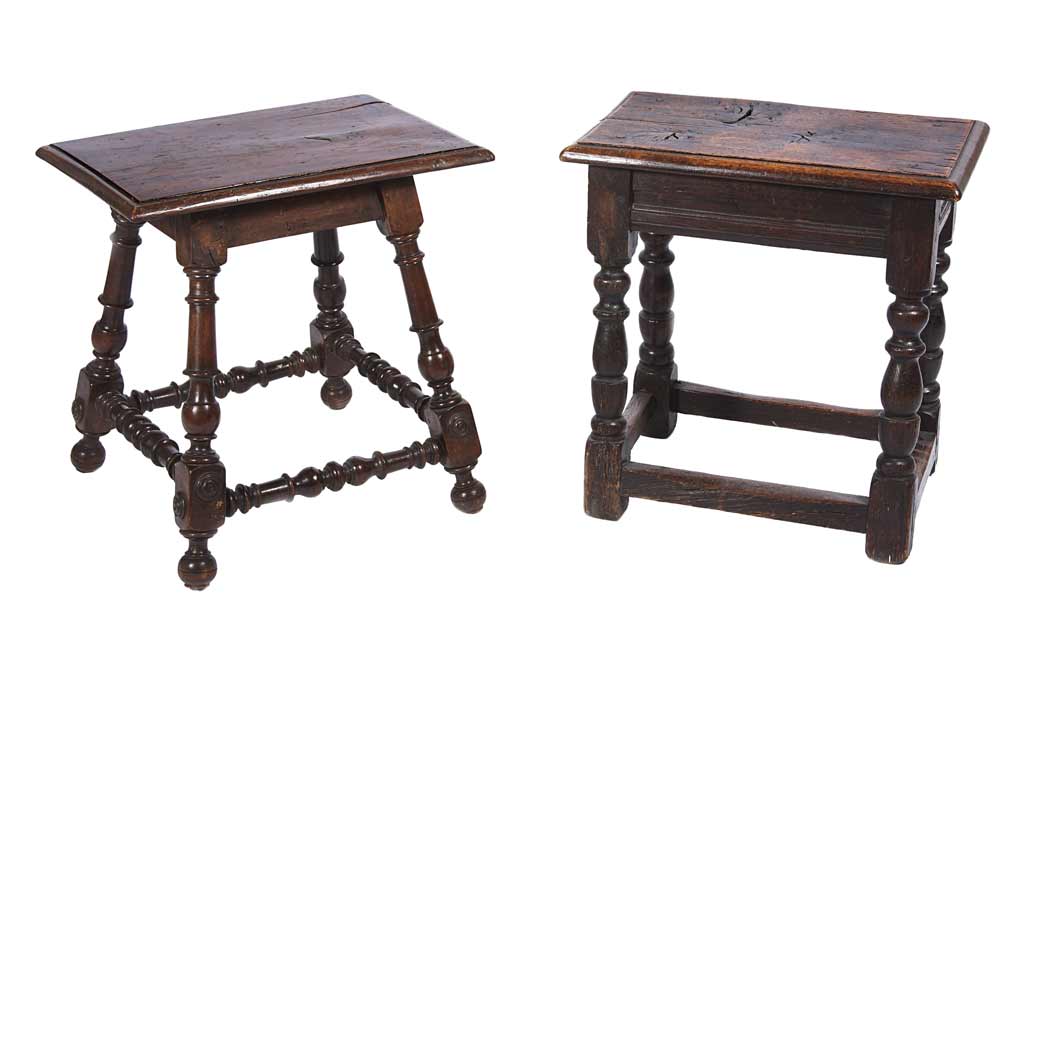 Appraisal: Two Continental Oak and Walnut Joint Stools th th Century