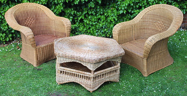 Appraisal: A PAIR OF WICKER CONSERVATORY ARMCHAIRS cm wide together with