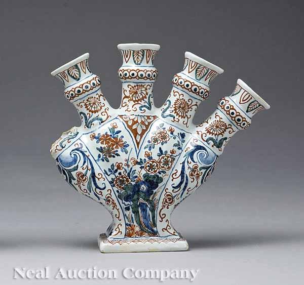 Appraisal: An Antique Tin Glazed Five-Mouth Vase or Tulipiere Delft decorated