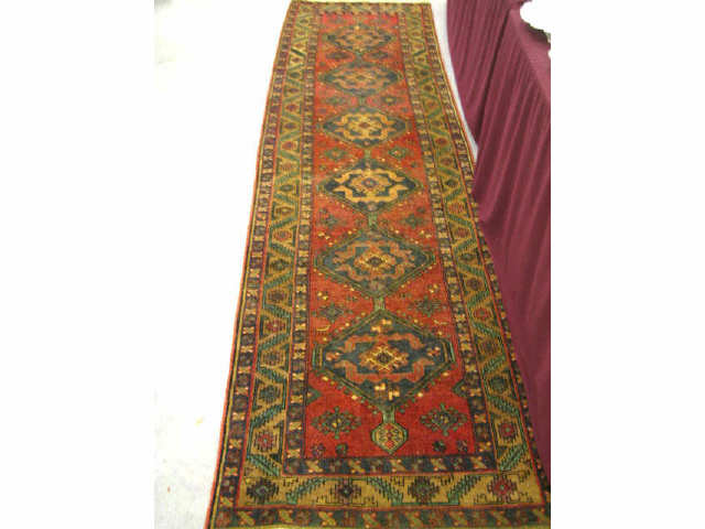 Appraisal: Heriz Persian Handmade Runner fine goemetric designs deep earthtones '