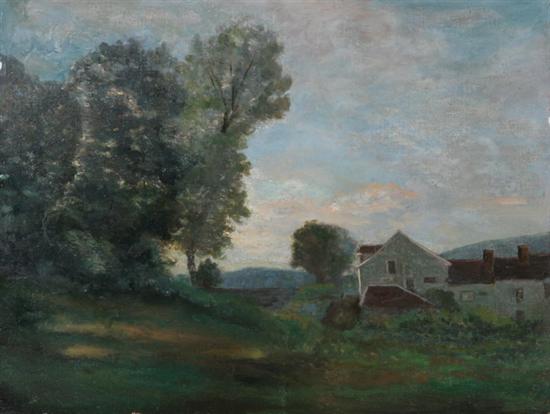 Appraisal: BARBIZON SCHOOL French th century FARM HOUSE AT DUSK oil