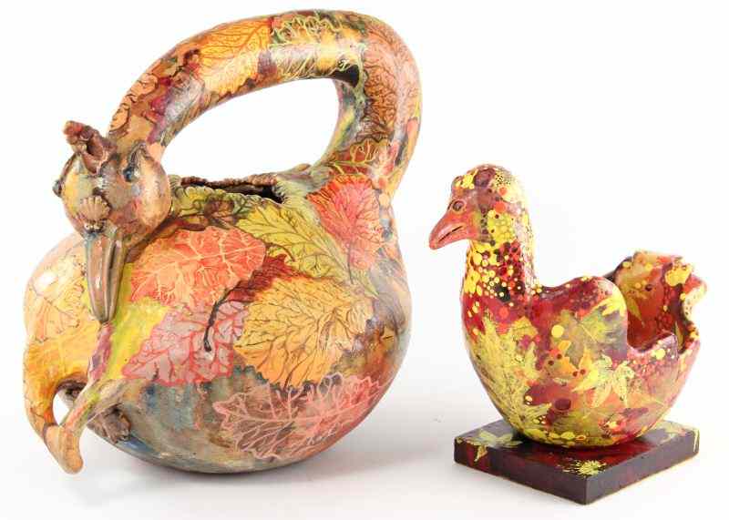 Appraisal: Two Decorative Vesselsthe first a decoupage duck bowl in the