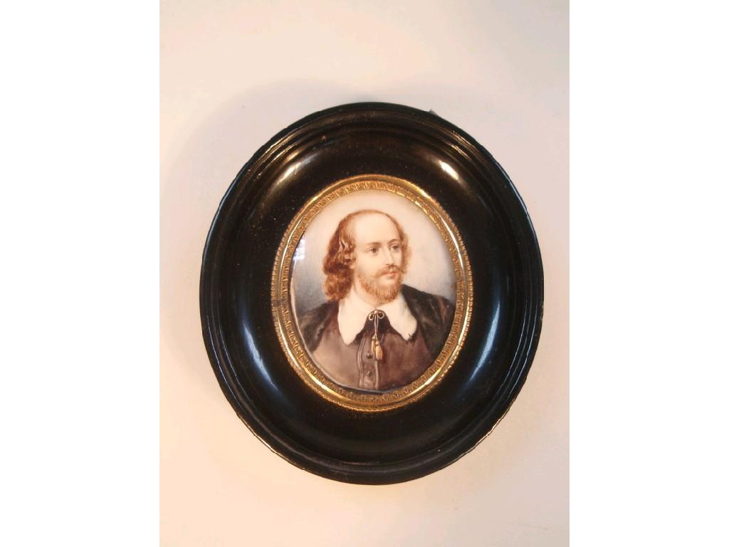 Appraisal: A portrait miniature of William Shakespeare an oil painting cm