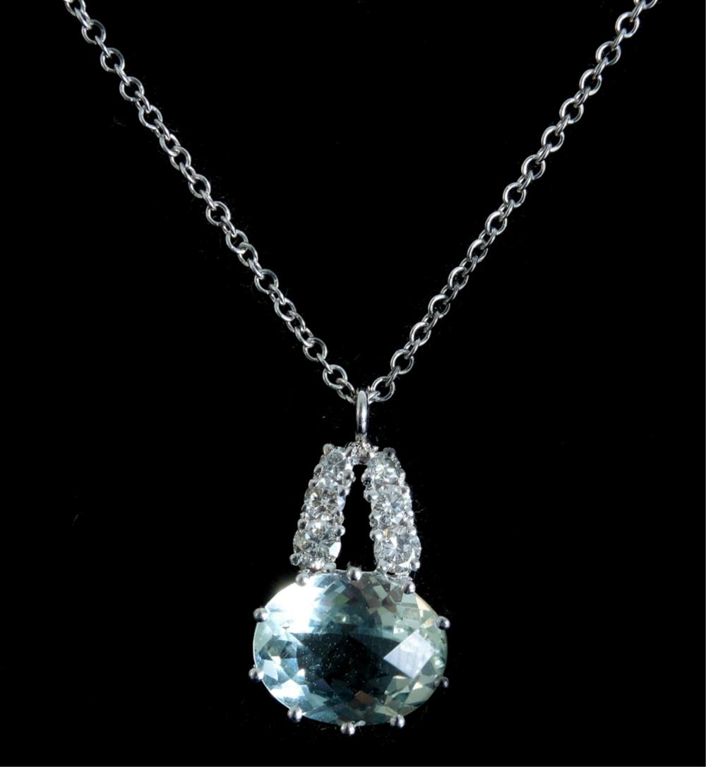 Appraisal: K WG GREEN AMETHYST DIAMOND PENDANT NECKLACE k white gold