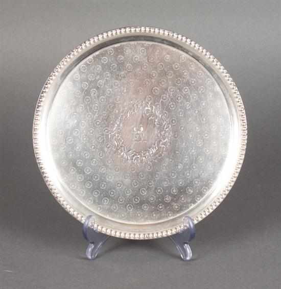 Appraisal: American engraved sterling silver salver A E Warner Baltimore mid-