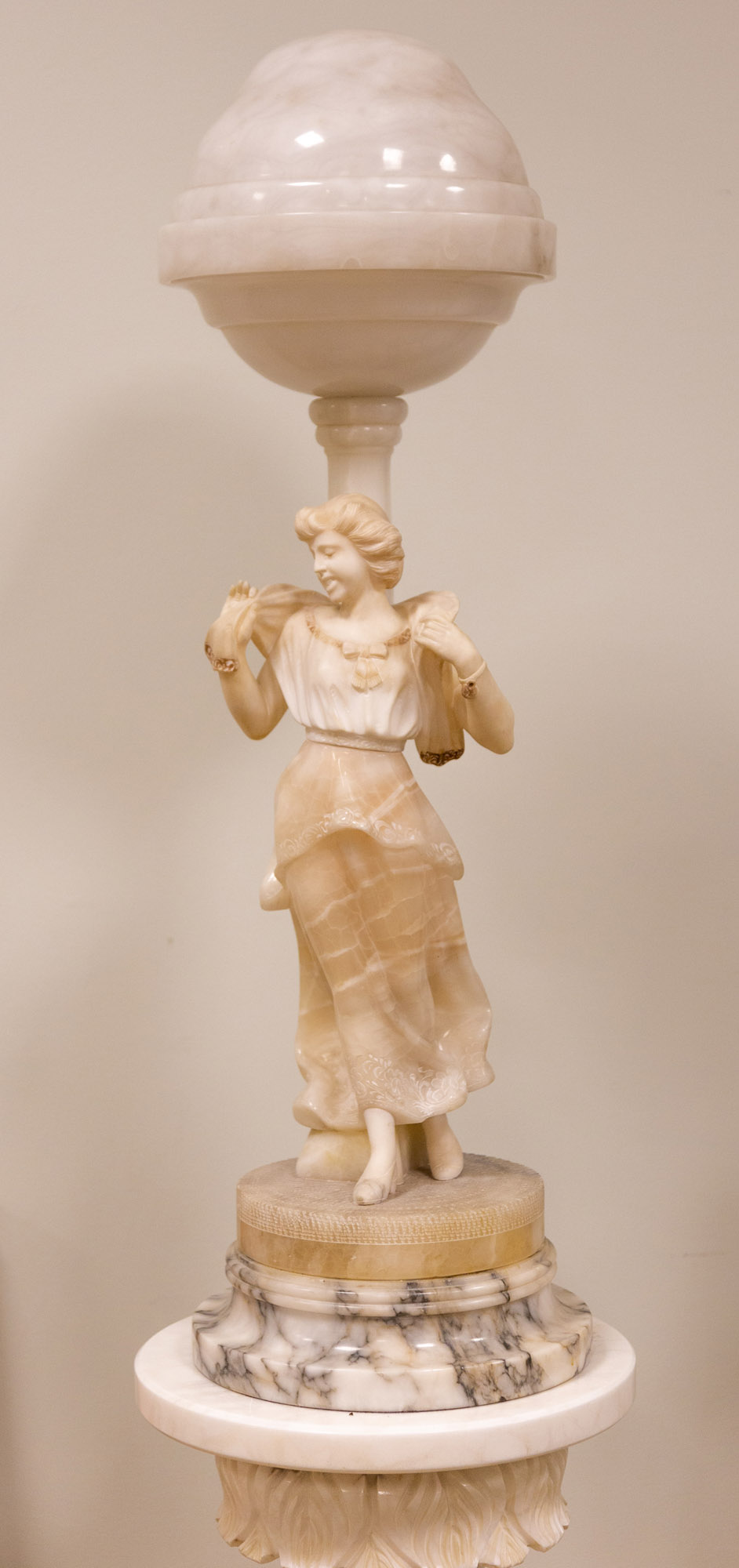 Appraisal: ALABASTER FIGURAL LAMP Early th century Pedestal th century