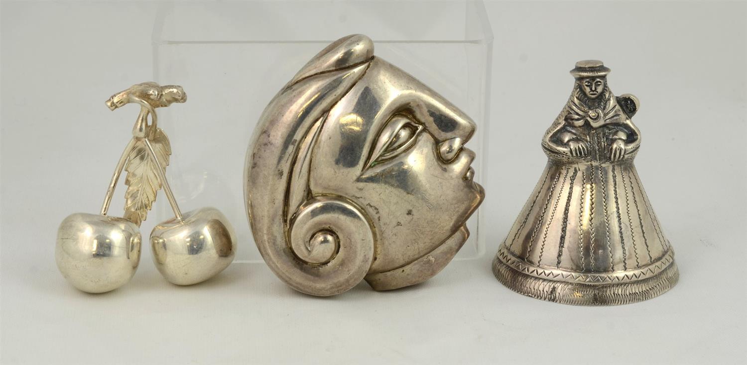 Appraisal: Silver Articles Peru Lady Bell and Cherries marked Sterling Brancusi-Style