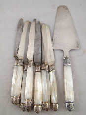 Appraisal: A set of six silver bladed French fruit knives with