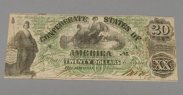 Appraisal: Twenty dollar Confederate note September issue Friedberg CS- Very Fine