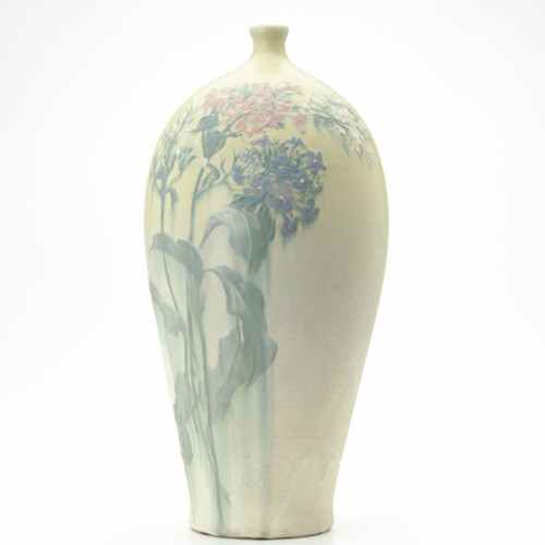 Appraisal: OWENS Rare bottle-shaped vase painted by E Jenkins with pink