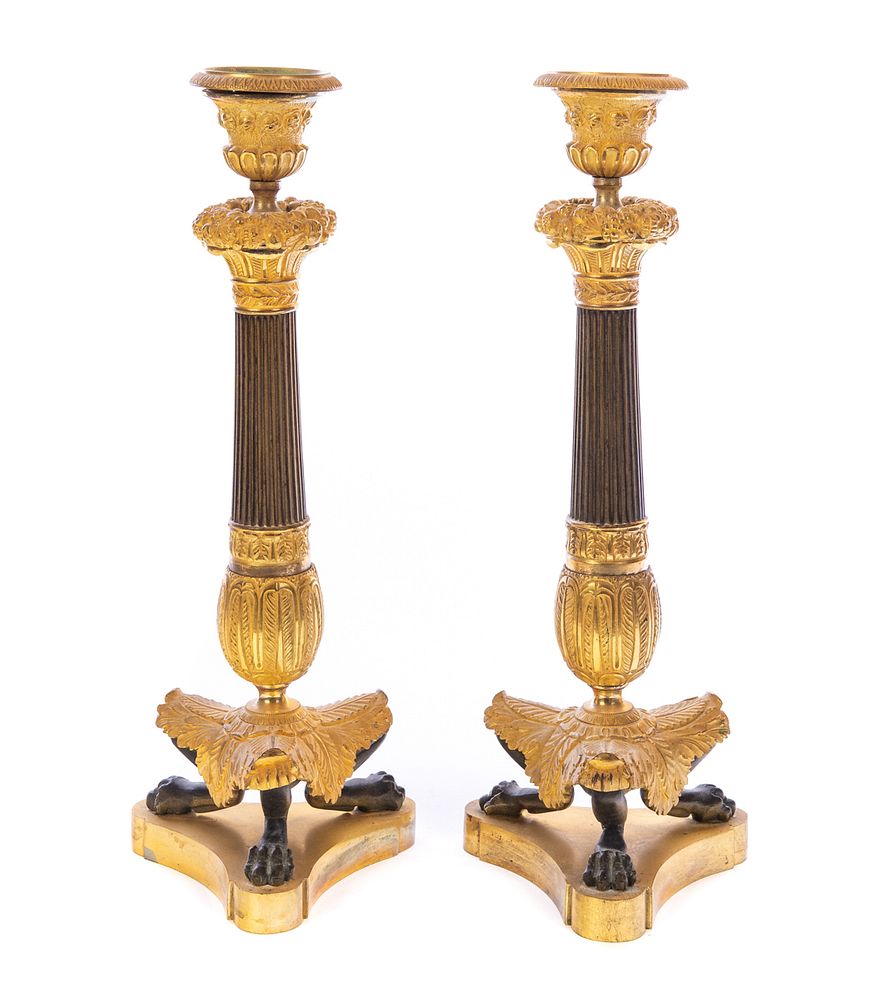 Appraisal: Pair of Empire Gilt Bronze Candlesticks Pair of Empire Gilt