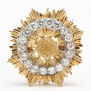 Appraisal: KT Gold Platinum and Diamond Brooch Pendant in a sunburst