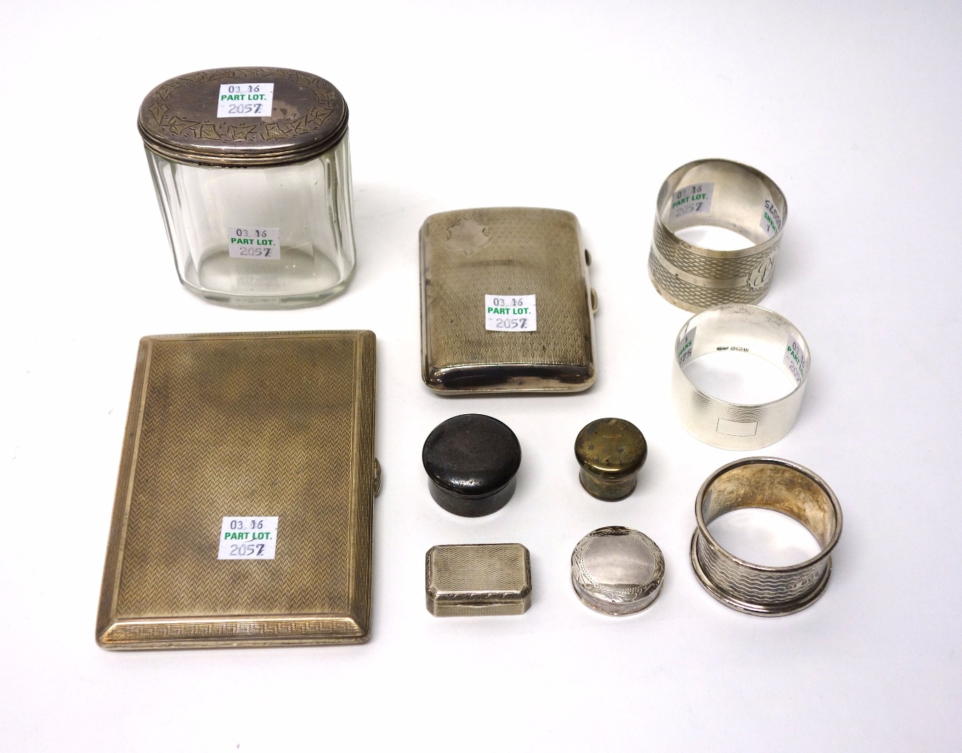 Appraisal: Silver and silver mounted wares comprising two rectangular cigarette cases