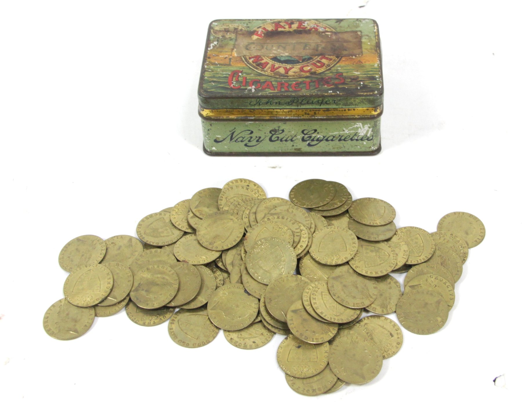 Appraisal: A quantity of gilt-metal gaming tokens modelled as George III