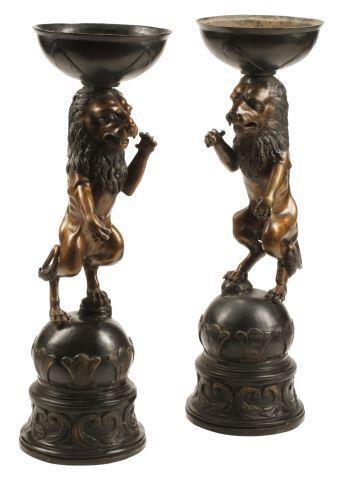 Appraisal: pair Large patinated bronze lion planters approx h diam