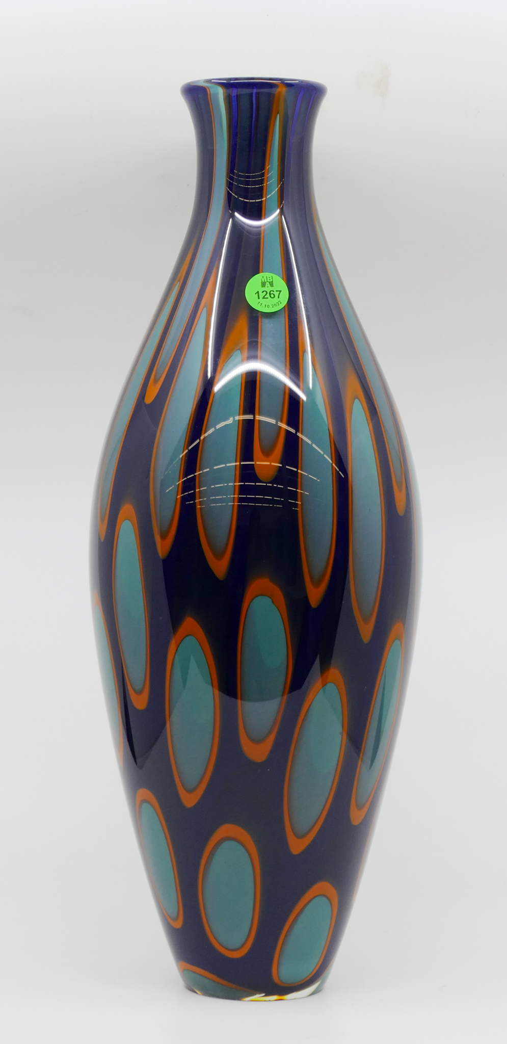 Appraisal: Modern Blue and Orange Murrine Studio Glass Vase '' -