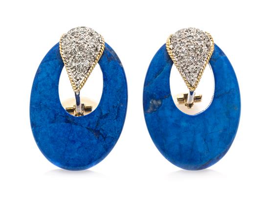 Appraisal: Sale Lot A Pair of Karat Yellow Gold Platinum Lapis