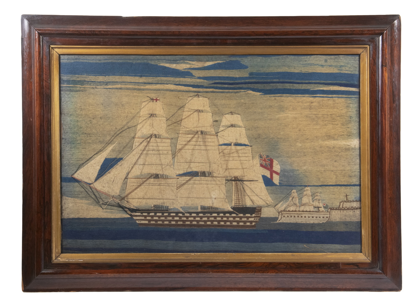 Appraisal: ENGLISH WOOLSEY PORTRAIT OF THREE-MASTED GUNBOAT Broadside View of a