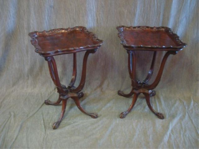 Appraisal: Pair of Mahogany End Tables Crotch mahogany tops From a