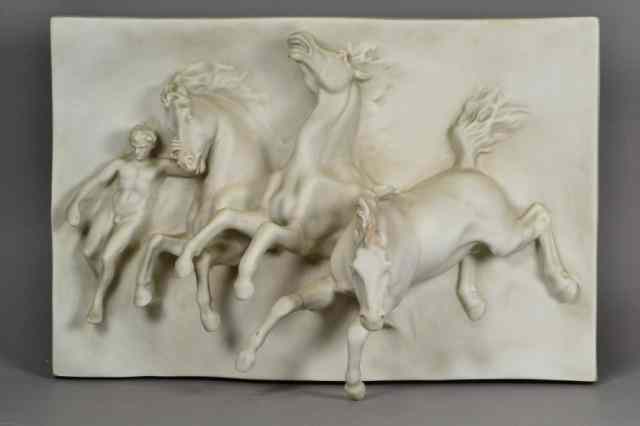 Appraisal: BISQUE WALL PLAQUE - HORSESBas relief image of man with