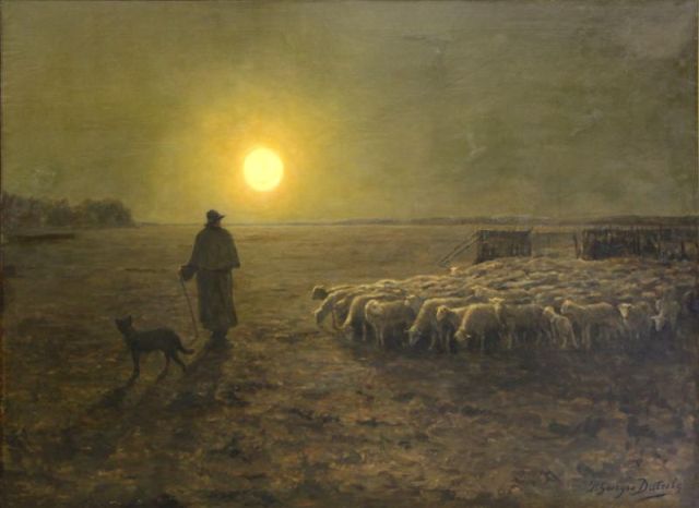 Appraisal: DIETERLE Pierre-Georges Large Oil on Canvas Shepherd with Flock at